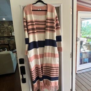Umgee Pink and Navy Striped Cardigan